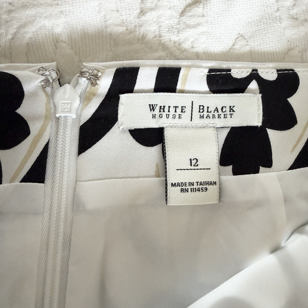 White House Black Market Skirt 12 Black White Geometric Office Banker Career - Picture 6 of 10